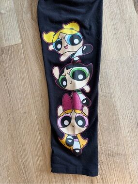 Cartoon Network Powerpuff Girls Black Leggings with Yellow Pink Green Accents